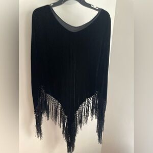 NWOT! Elegant Black Velvet Shawl w/Silk Lining Fringe Detail Formal Shawl OS